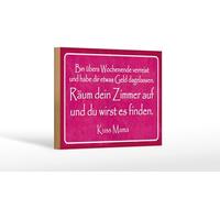 Femer Cartel de madera con texto en alemán "Geld räum dein Zimmer auf und du wirst es finden "