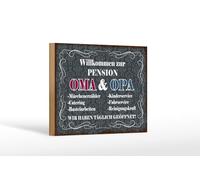 Femer Cartel de madera con texto en alemán "Willkommen zur Pension OMA und Opa"