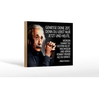 Femer Placa decorativa de madera, 12 x 18 cm, diseño de Einstein Du lebst nur jetzt und Heute