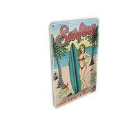 Femer Postal de chapa retro 10 x 14 cm Pin Up Surfing Girl Summer Party Deko Cartel
