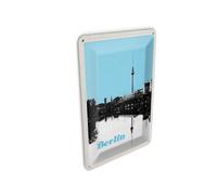 Femer Tarjeta postal de chapa de viaje, 10 x 14 cm, Berlín Alemania, negro y blanco, cartel de río