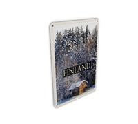 Femer Tarjeta postal de chapa de viaje, 10 x 14 cm, Finlandia, casa, nieve, bosque, tiempo de invierno