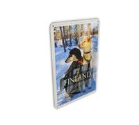 Femer Tarjeta postal de chapa de viaje, 10 x 14 cm, Finlandia, nieve, tiempo de invierno, bosque, perros