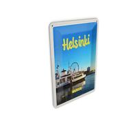 Femer Tarjeta postal de chapa de viaje 10 x 14 cm Helsinki Finlandia barco noria escudo