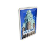 Femer Tarjeta postal de chapa de viaje, 10 x 14 cm, Helsinki Finlandia, iglesia, escudo arquitectónico