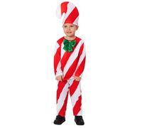 FeMereina Disfraz de bastón de caramelo para niños, con caja de regalo para niños, conjunto completo de traje de Navidad para cosplay, parte superior y pantalones, sombrero (rojo, M)