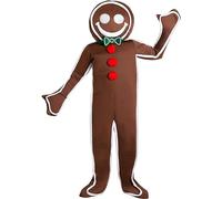 FeMereina Disfraz de hombre de jengibre para adultos, disfraz de muñeco de jengibre de dibujos animados para cosplay, disfraz de pan de jengibre One-sie para adultos, galletas de Navidad (caqui, XXL)