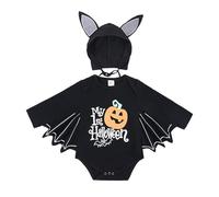 FeMereina My First Halloween Outfit - Disfraz de murciélago para recién nacido, disfraz de murciélago con capucha, mameluco de 0 a 24 meses (negro, 12-18 meses)