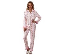 FeMereina Pijama de Navidad para mujer, cascanueces, lazo de Papá Noel, árbol de Navidad, lindo conjunto de pijama de satén de 2 piezas con botones, blanco, M