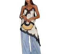 FeMereina Tops Alto-Bajo de Mujer con Ribete de Encaje de Satén y Seda con Tirantes Espagueti Abertura Lateral Asimétrica Cami Top Holgada Sedosa Tops de Capas, Marfil, M