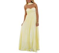 FeMereina Vestido largo de tubo floral Y2K para mujer, con bufanda, sexy, sin tirantes, largo, de satén, sin espalda, para playa, formal, vestido de cóctel, amarillo claro, M