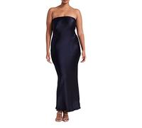 FeMereina Vestido largo sexy sin tirantes de satén de color sólido sin mangas con tubo superior sin mangas vestido de corte bajo Boadycon elegante vestido formal de fiesta de noche, azul marino, M
