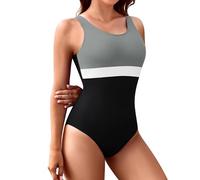 FemiChic Bañadores Mujer Natacion Deportivo con Copas Extraíbles Traje de Baño de Una Pieza de Alto Elastano Resistentes al Cloro Diseño U Espalda(Gris,S)