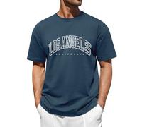 FemiChic Camisetas Manga Corta Hombre Deporte Oversize Basica Algodon T-Shirts con el Alfabeto Creativo de Los Ángeles(Azul Marino,L)
