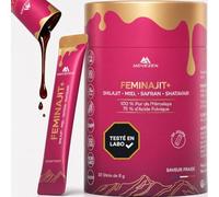 Feminajit+ Shilajit Mujer en Stick Predosificado, Shilajit Pure Shatavari Miel & Azafrán Movezen, Energía Duradera, Menopausia, Vitalidad, 30 Sticks Rico en Ácido Fúlvico, 85+ Minerales Sabor Fresa