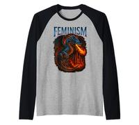 Feminismo Dragón Cool Retro Vibe Vintage Dragón con Llamas Camiseta Manga Raglan