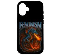 Feminismo Dragón Cool Retro Vibe Vintage Dragón con Llamas Carcasa para iPhone 16