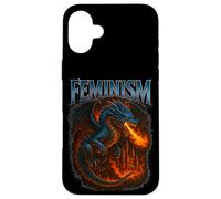 Feminismo Dragón Cool Retro Vibe Vintage Dragón con Llamas Carcasa para iPhone 16 Plus