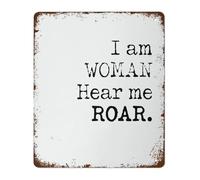 Feminist Metal Sign I Am Woman Hear Me Roar Quote Vintage Inspirational Wall Art 8 X 12 in