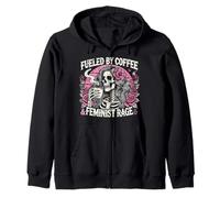 Feminista impulsada por el esqueleto del café Pro Choice Rage Feminismo Sudadera con Capucha