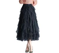 Femirah Falda Larga de tutú de Tul con diseño de arcoíris - Negro - Talla Única