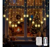 FemKey Cortina de Luces Navidad, 2x1M 104 LED Luces de Navidad Copo de Nieve 8 Modos Pilas/USB, IP44, Luces Cadena de Ventana Interior Exterior, Decoracion Navideñas Fiesta, Balcón