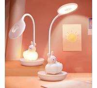 FemKey Lámpara de Escritorio Niño, Flexo Led Escritorio Niño 3 Modos de Luz con 5 Brillos, Lampara de Mesa, Luz Estudio Recargable, Lampara Lectura para Niños, Lampara Noche Niños, Conejo Rosa