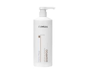 FemMas Champú de argán y queratina con aceites vegetales y proteínas, aceite de argán, rica proteína para cabello sano y flexible, calidad de peluquería I 1000 ml con bomba