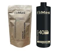 FemMas Juego de polvos para blanquear 500 g, vegano y desarrollador, 12 por ciento, 1 l, ultra fuerte y sin polvo, con aceites ricos en nutrientes, kit de blanqueador para el cabello para el hogar en