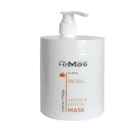 FemMas Mascarilla capilar de argán y queratina con aceites vegetales y proteínas I tratamiento rico en proteínas para cabello sano y suave I Calidad de peluquería I 1 litro