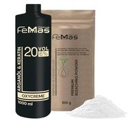 FemMas Polvo para blanquear el cabello, 500 g, vegano con revelador, 6 por ciento, 1 litro, ultra fuerte y sin polvo, kit de blanqueamiento para el cabello con aceites ricos en nutrientes para el