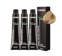 FemMas Tinte para el cabello 3 x rubio claro intenso 10.0 I crema tinte para el cabello con aceite de argán, queratina y ceramidas, coloración permanente del cabello o tinte para resultados de color