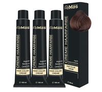 FemMas Tinte para el cabello 3 x rubio oscuro dorado 6.3 I Crema profesional tinte para el cabello con aceite de argán, queratina y ceramidas, como coloración permanente o tinte para obtener