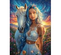 Femme avec un cheval dans le jardin fleuri Rompecabezas 500 Piezas Cartón Para Toda La Familia Animal cuento de hadas fantástico Ocio Tranquilo En Casa Alivio Ansiedad Decoración Artística Detalle Reg