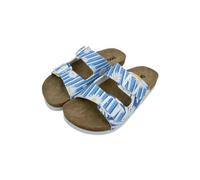 Femme Cuir Vegan Bleu Sandales - Daisy Stripes Motif