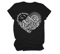 Femmes Aventure Attend en Plein air Graphique Camiseta gentillesse Coeur imprimé randonnée Montagne Nature Voyage Chemise hauts d'entraînement, Negro , M