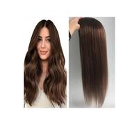 Femmes Cheveux 15 x 16 cm Base de seda Remy Real Clip de peluca de cabello humano Toppers para mujeres extensiones de cabello (18 pulgadas, marrón mediano)