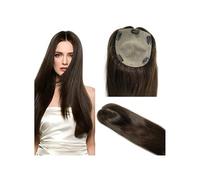 Femmes Cheveux 15 x 16 cm Base de seda Remy Real Clip de peluca de cabello humano Toppers para mujeres extensiones de cabello (14 pulgadas, marrón)