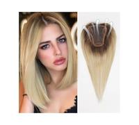 Femmes Cheveux - Extensiones de cabello humano de 12 pulgadas con raya central y base de encaje, extensiones de cabello humano (rubio degradado)
