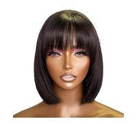 Femmes Cheveux - Peluca corta y lisa con flequillo, cabello humano sin pegamento, densidad 180, color negro natural