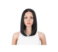 Femmes Cheveux - Peluca de encaje sintético frontal, corta recta de 12 pulgadas, pelucas para mujer, pelucas de cosplay, peluca de encaje con raya central (negra)
