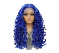 Femmes Cheveux - Peluca frontal de encaje sintético de 24 pulgadas, sin pegamento HD, con encaje rizado pre-pellizcado de 13 × 6 para uso diario natural para mujer (azul)