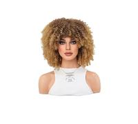 Femmes Cheveux - Pelucas afro rizadas para mujeres, pelucas cortas rizadas y rizadas con flequillo, pelucas de fibra sintética de 45 cm (rubio marrón claro)