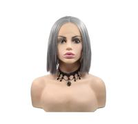 Femmes Cheveux - Pelucas cortas grises de 12 pulgadas, pelucas sintéticas con encaje frontal para mujeres, pelucas lisas de fibra resistente al calor