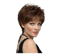 Femmes Cheveux - Pelucas cortas y onduladas con corte pixie rizado para mujeres blancas, pelucas sintéticas completas con capas para fiestas diarias, extensiones de pelo (marrón claro)