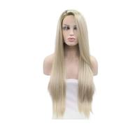 Femmes Cheveux Pelucas de encaje rubio sintético de 24 pulgadas con raíces marrones Peluca larga rubia de fibra resistente al calor Cabello largo y liso Extensiones de cabello