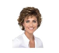 Femmes Cheveux - Pelucas grises cortas rizadas de 12 pulgadas, pelucas sintéticas en capas con rizos naturales, peluca para disfraz de Halloween para mujeres (marrón rubio)