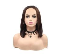 Femmes Cheveux - Pelucas sintéticas de 14 pulgadas con encaje frontal marrón, corto y recto, fibra resistente al calor