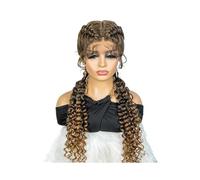Femmes Cheveux - Pelucas trenzadas sin nudos de 30 pulgadas para mujeres negras, peluca frontal de encaje negro sintético para mujeres extensiones de pelo (marrón claro)