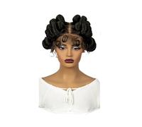 Femmes Cheveux - Pelucas trenzadas transparentes de encaje completo, peluca sintética sin enredos, hecha a mano para mujeres negras de 6 pulgadas, extensiones de pelo (negro)